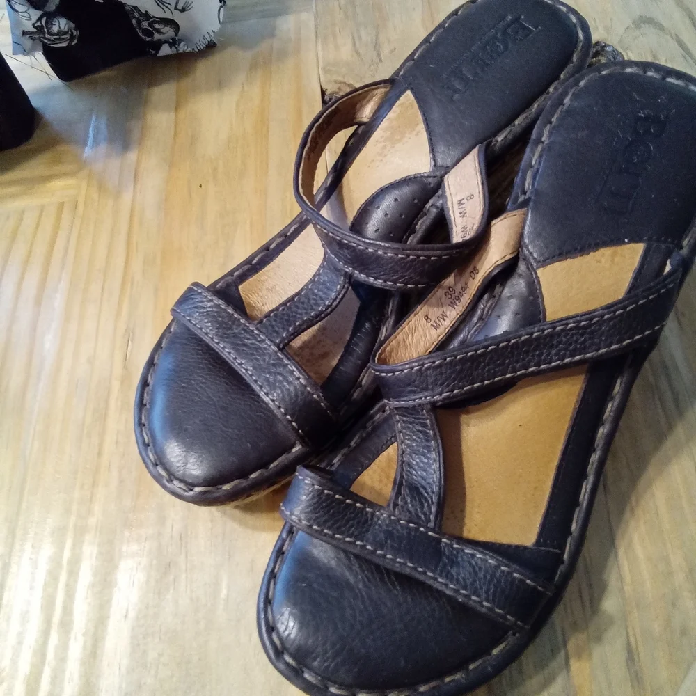 Born Size 8 Navy Blue Espadrille Open Toe Leather 3